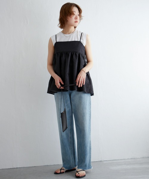 notch.(ノッチ)の「ふくれジャガードペプラムキャミソール(キャミソール・レディース・ブラック/オフホワイト・M)」の10枚目の写真