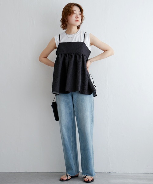 notch.(ノッチ)の「ふくれジャガードペプラムキャミソール(キャミソール・レディース・ブラック/オフホワイト・M)」の5枚目の写真