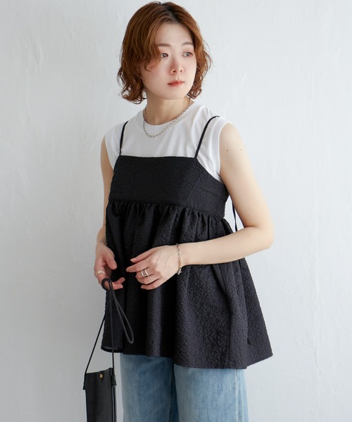 notch.(ノッチ)の「ふくれジャガードペプラムキャミソール(キャミソール・レディース・ブラック/オフホワイト・M)」の16枚目の写真