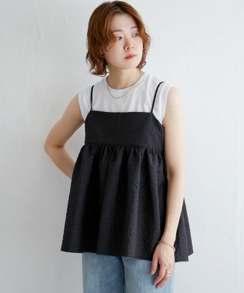 notch.(ノッチ)の「ふくれジャガードペプラムキャミソール(キャミソール・レディース・ブラック/オフホワイト・M)」の7枚目の写真