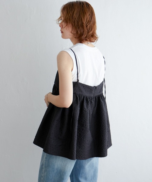 notch.(ノッチ)の「ふくれジャガードペプラムキャミソール(キャミソール・レディース・ブラック/オフホワイト・M)」の9枚目の写真