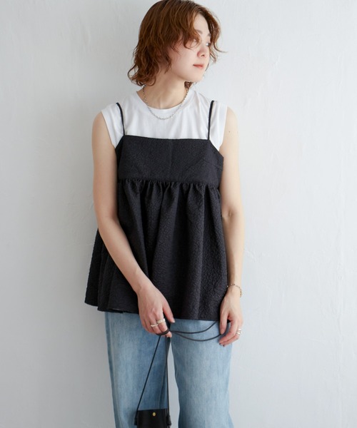 notch.(ノッチ)の「ふくれジャガードペプラムキャミソール(キャミソール・レディース・ブラック/オフホワイト・M)」の12枚目の写真