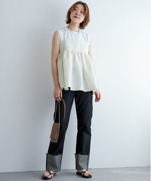 notch.(ノッチ)の「ふくれジャガードペプラムキャミソール(キャミソール・レディース・ブラック/オフホワイト・M)」の6枚目の写真