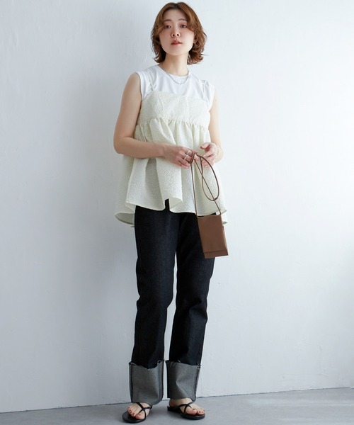 notch.(ノッチ)の「ふくれジャガードペプラムキャミソール(キャミソール・レディース・ブラック/オフホワイト・M)」の8枚目の写真