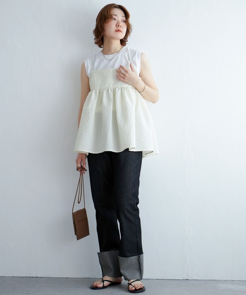 notch.(ノッチ)の「ふくれジャガードペプラムキャミソール(キャミソール・レディース・ブラック/オフホワイト・M)」の13枚目の写真