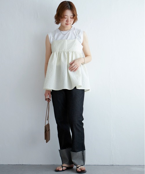 notch.(ノッチ)の「ふくれジャガードペプラムキャミソール(キャミソール・レディース・ブラック/オフホワイト・M)」の3枚目の写真