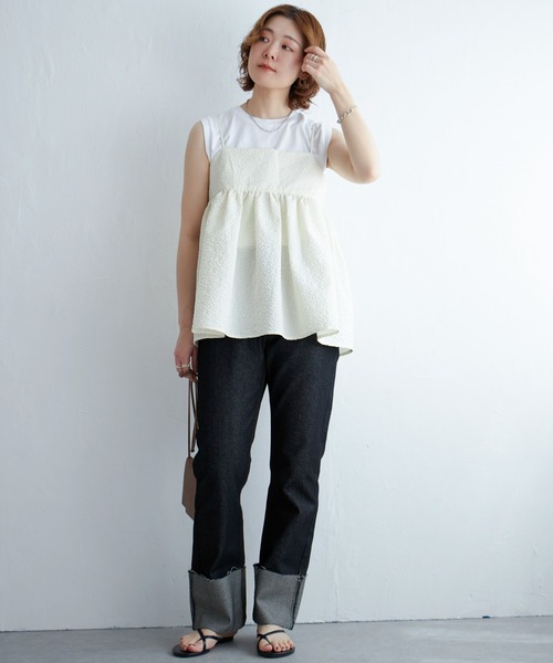 notch.(ノッチ)の「ふくれジャガードペプラムキャミソール(キャミソール・レディース・ブラック/オフホワイト・M)」の11枚目の写真