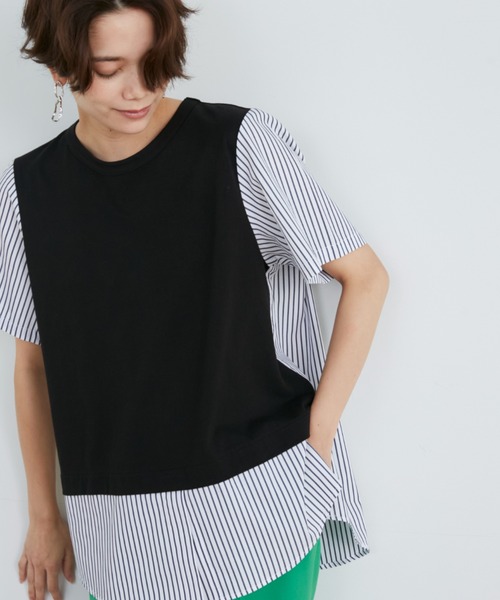 INED(イネド)の「ドッキングカットソー(Tシャツ/カットソー・レディース・ネイビー/オフホワイト/スミクロ・9号)」の3枚目の写真