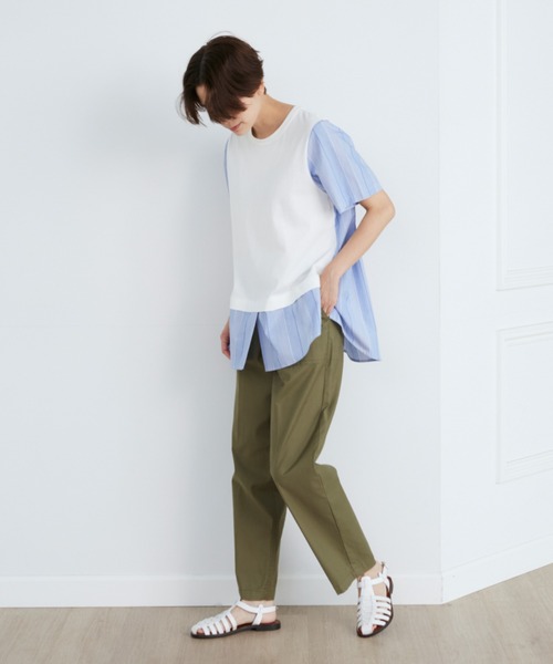 INED(イネド)の「ドッキングカットソー(Tシャツ/カットソー・レディース・ネイビー/オフホワイト/スミクロ・9号)」の5枚目の写真