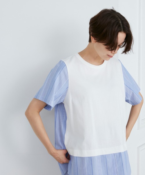 INED(イネド)の「ドッキングカットソー(Tシャツ/カットソー・レディース・ネイビー/オフホワイト/スミクロ・9号)」の7枚目の写真
