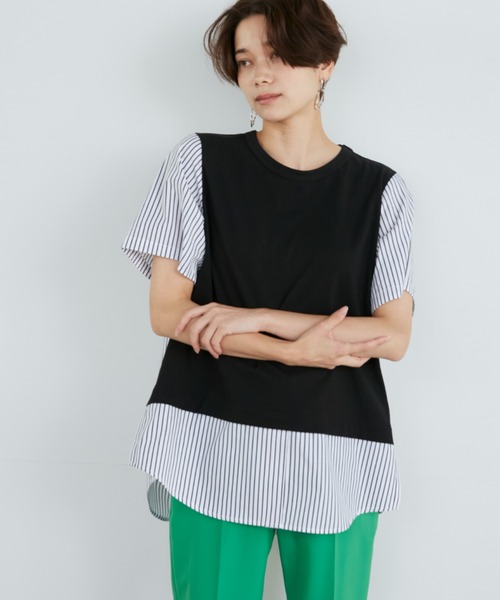 INED(イネド)の「ドッキングカットソー(Tシャツ/カットソー・レディース・ネイビー/オフホワイト/スミクロ・9号)」の9枚目の写真