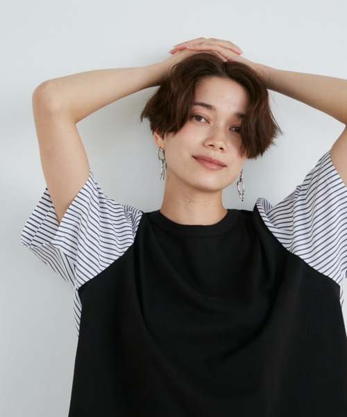 INED(イネド)の「ドッキングカットソー(Tシャツ/カットソー・レディース・ネイビー/オフホワイト/スミクロ・9号)」の16枚目の写真