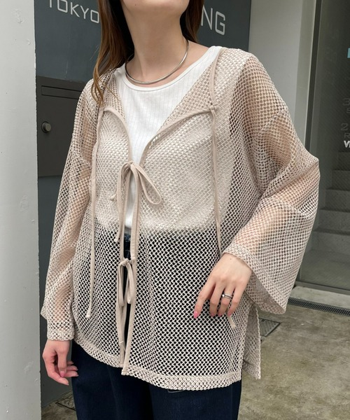 CIAOPANIC TYPY（チャオパニックティピー）の「【リバイバル/WEB限定】2WAYコットンメッシュ編みリボンカーディガン（カーディガン/ボレロ・レディース・ブラック/サックスブルー/アイボリー/ブラウン/ピンク/オレンジ/ライム/ベージュ・ONE SIZE）」の5枚目の写真