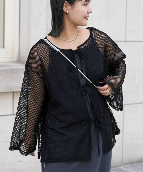 CIAOPANIC TYPY（チャオパニックティピー）の「【リバイバル/WEB限定】2WAYコットンメッシュ編みリボンカーディガン（カーディガン/ボレロ・レディース・ブラック/サックスブルー/アイボリー/ブラウン/ピンク/オレンジ/ライム/ベージュ・ONE SIZE）」の18枚目の写真