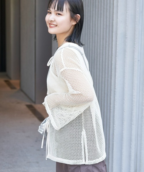 CIAOPANIC TYPY（チャオパニックティピー）の「【リバイバル/WEB限定】2WAYコットンメッシュ編みリボンカーディガン（カーディガン/ボレロ・レディース・ブラック/サックスブルー/アイボリー/ブラウン/ピンク/オレンジ/ライム/ベージュ・ONE SIZE）」の17枚目の写真