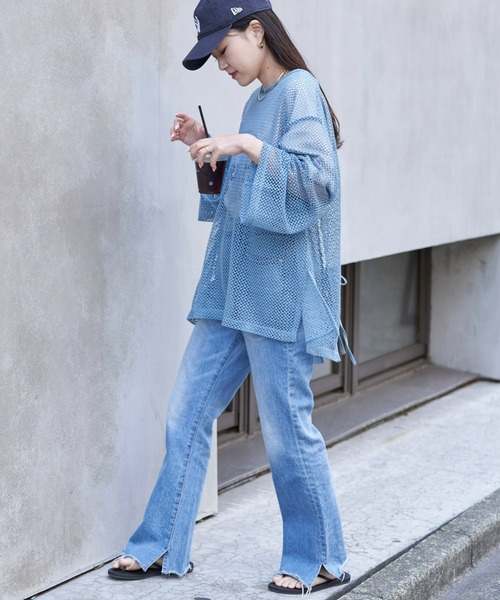 CIAOPANIC TYPY（チャオパニックティピー）の「【リバイバル/WEB限定】2WAYコットンメッシュ編みリボンカーディガン（カーディガン/ボレロ・レディース・ブラック/サックスブルー/アイボリー/ブラウン/ピンク/オレンジ/ライム/ベージュ・ONE SIZE）」の20枚目の写真