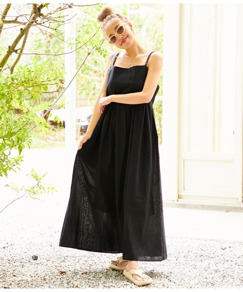 anap mimpi（アナップミンピ）の「リネンタッチウエスト切替キャミワンピース（ワンピース・レディース・ピンク/ブラック/ブルー・FREE）」の5枚目の写真