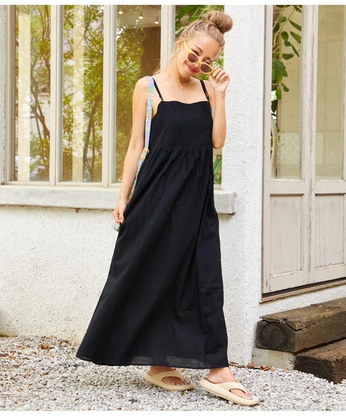 anap mimpi（アナップミンピ）の「リネンタッチウエスト切替キャミワンピース（ワンピース・レディース・ピンク/ブラック/ブルー・FREE）」の4枚目の写真