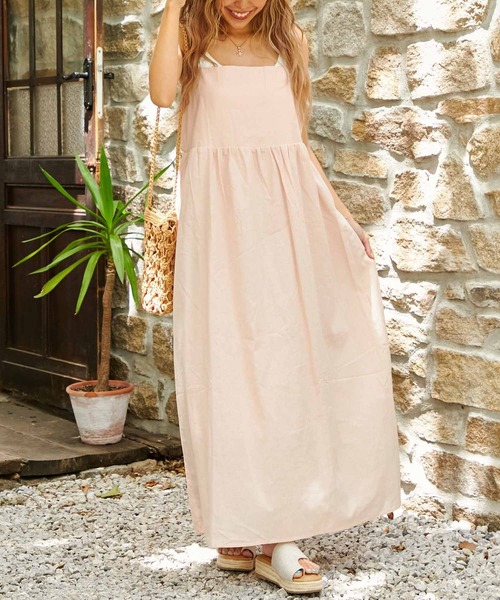 anap mimpi（アナップミンピ）の「リネンタッチウエスト切替キャミワンピース（ワンピース・レディース・ピンク/ブラック/ブルー・FREE）」の8枚目の写真