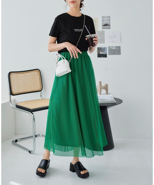 KOBE LETTUCE（コウベレタス）の「メッシュスカート（スカート・レディース・ブラック/ホワイト/グリーン・M）」の8枚目の写真