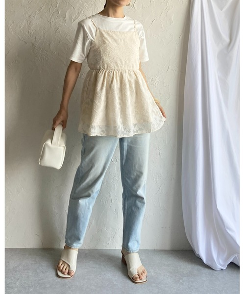 セール】ボリュームフレアバックオープン花柄シアーふくれ