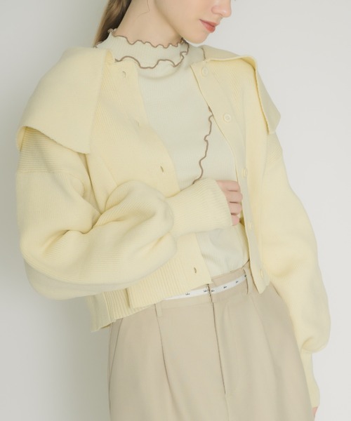 idem（イデム）の「big collar knit cardigan/big襟ニットカーディガン（カーディガン/ボレロ・レディース・アイボリー/ブルー・FREE）」の2枚目の写真