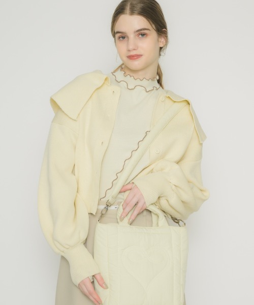 idem（イデム）の「big collar knit cardigan/big襟ニットカーディガン（カーディガン/ボレロ・レディース・アイボリー/ブルー・FREE）」の5枚目の写真