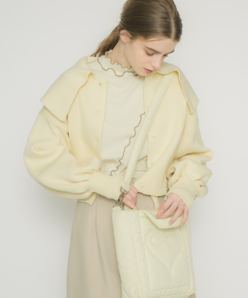 idem（イデム）の「big collar knit cardigan/big襟ニットカーディガン（カーディガン/ボレロ・レディース・アイボリー/ブルー・FREE）」の6枚目の写真