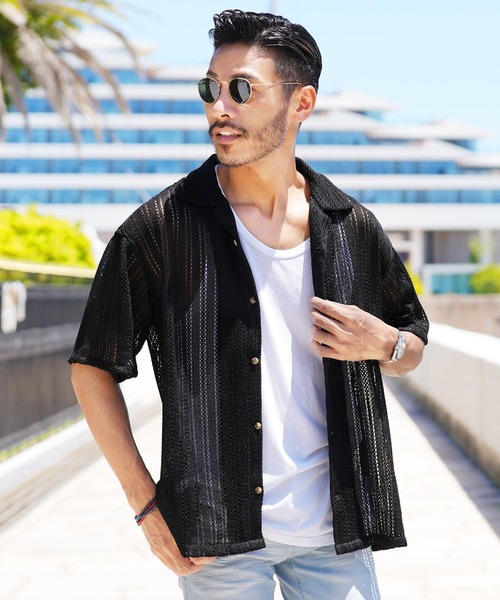 jiggys shop(ジギーズショップ)の「透かし編み シア―シャツ 半袖シャツ(シャツ/ブラウス・メンズ・ブラック/モカ・MEDIUM/LARGE/X-LARGE)」の2枚目の写真