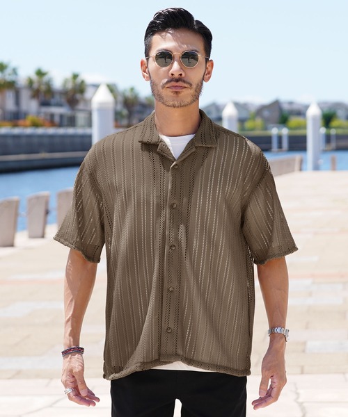 jiggys shop(ジギーズショップ)の「透かし編み シア―シャツ 半袖シャツ(シャツ/ブラウス・メンズ・ブラック/モカ・MEDIUM/LARGE/X-LARGE)」の10枚目の写真