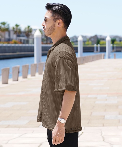 jiggys shop(ジギーズショップ)の「透かし編み シア―シャツ 半袖シャツ(シャツ/ブラウス・メンズ・ブラック/モカ・MEDIUM/LARGE/X-LARGE)」の11枚目の写真
