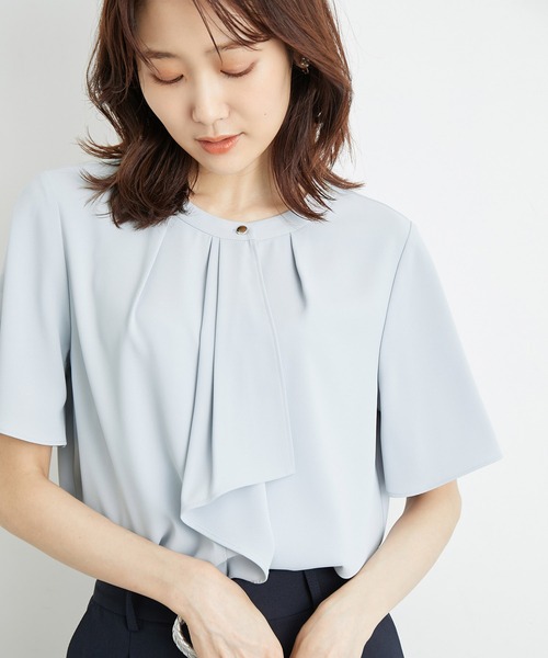 ROPE' PICNIC(ロペピクニック)の「洗濯機OK/サラサラボウタイ風ブラウス(シャツ/ブラウス・レディース・オフホワイト/ラベンダー/サックスブルー/ライトグリーン・38)」の3枚目の写真