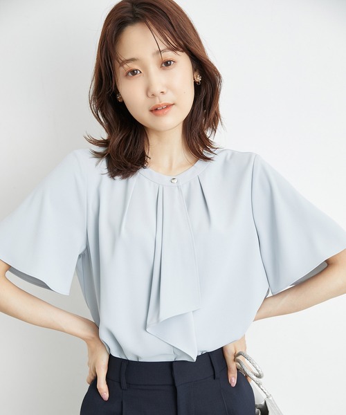 ROPE' PICNIC(ロペピクニック)の「洗濯機OK/サラサラボウタイ風ブラウス(シャツ/ブラウス・レディース・オフホワイト/ラベンダー/サックスブルー/ライトグリーン・38)」の16枚目の写真