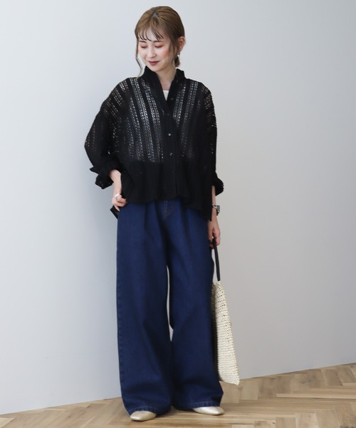 AMERICAN HOLIC（アメリカンホリック）の「バンドカラーレースシャツ（シャツ/ブラウス・レディース・アイボリー/ブラック/ブラウン・M/L）」の9枚目の写真