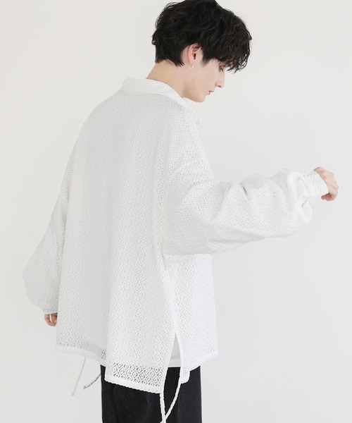 LILL（リル）の「サイドコードシアーレースシャツ（シャツ/ブラウス・メンズ・ブラック/ホワイト・S/XL/L/M）」の6枚目の写真