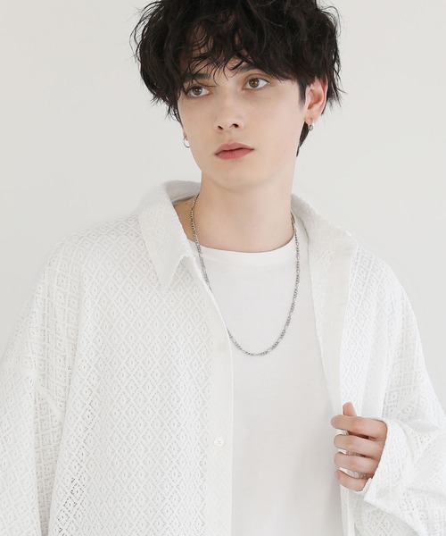 LILL（リル）の「サイドコードシアーレースシャツ（シャツ/ブラウス・メンズ・ブラック/ホワイト・S/XL/L/M）」の8枚目の写真