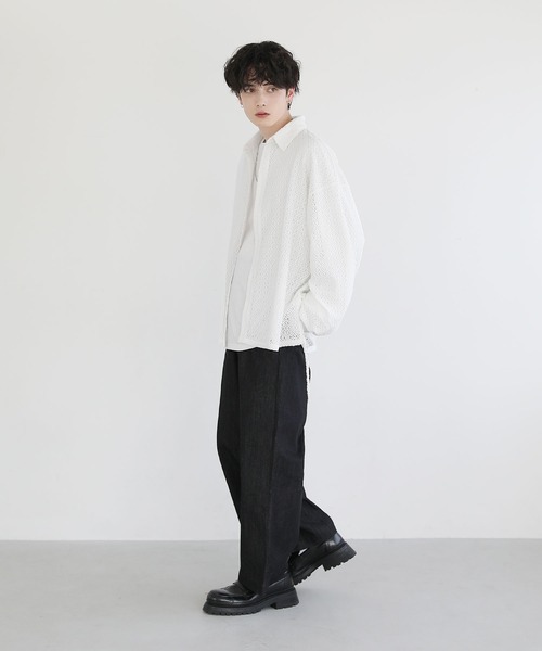LILL（リル）の「サイドコードシアーレースシャツ（シャツ/ブラウス・メンズ・ブラック/ホワイト・S/XL/L/M）」の10枚目の写真