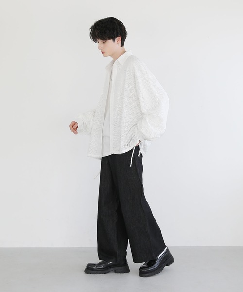 LILL（リル）の「サイドコードシアーレースシャツ（シャツ/ブラウス・メンズ・ブラック/ホワイト・S/XL/L/M）」の11枚目の写真