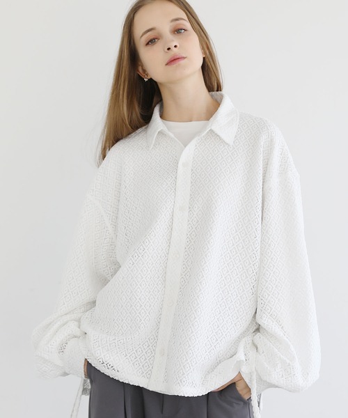 LILL（リル）の「サイドコードシアーレースシャツ（シャツ/ブラウス・メンズ・ブラック/ホワイト・S/XL/L/M）」の16枚目の写真