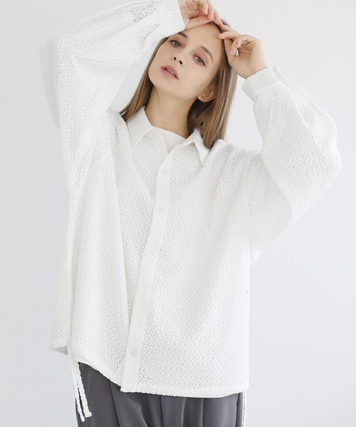 LILL（リル）の「サイドコードシアーレースシャツ（シャツ/ブラウス・メンズ・ブラック/ホワイト・S/XL/L/M）」の20枚目の写真