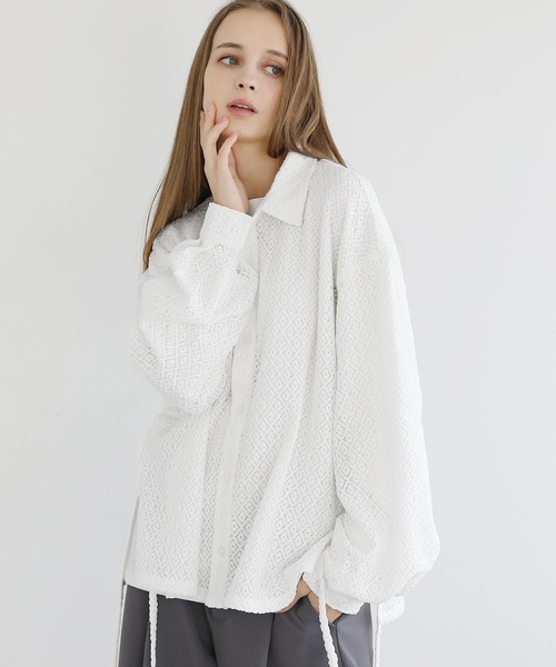 LILL（リル）の「サイドコードシアーレースシャツ（シャツ/ブラウス・メンズ・ブラック/ホワイト・S/XL/L/M）」の21枚目の写真