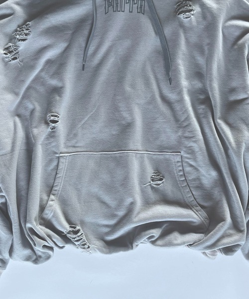 PRANK PROJECT（プランクプロジェクト）の「FAITHダメージフーディ / FAITH Damaged Hoodie（パーカー・レディース・チャコールグレー/ライトグレー・FREE）」の4枚目の写真