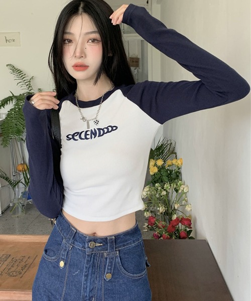 ラグラン配色ロゴプリントロンT（Tシャツ/カットソー