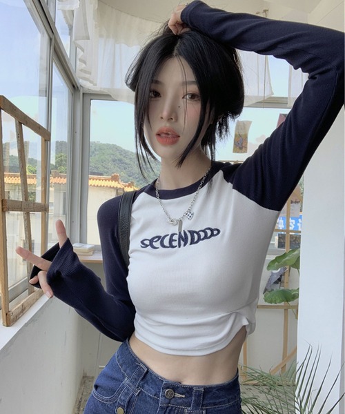 【極美品♡麻100%】ルグラジック　ラミーバンドカラーロングシャツ　定価1.8万 GLAMOROUS JANE tシャツ ラグラン配色サイドシャーリンクロゴT
