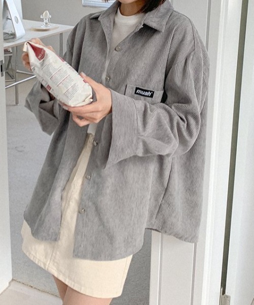 ブラウス シャツ A'GEM/9 × .kom「muah muah/ムーアムーア」 CORDUROY OVER FIT SHIRT/コーデュロイ オー ブラウス シャツ A'GEM/9 × .kom「muah muah/ムーアムーア