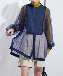 Settimissimo | ノーカラー チュールレース シアーシャツ ロングシャツ 長袖シャツ(シャツ/ブラウス)