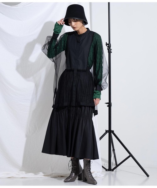 Settimissimo（セッティミッシモ）の「ノーカラー チュールレース シアーシャツ ロングシャツ 長袖シャツ（シャツ/ブラウス・レディース・ブラック/ネイビー/アイボリー・M）」の19枚目の写真