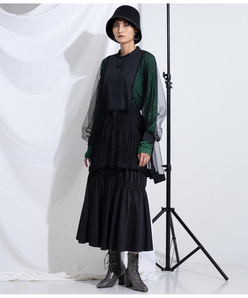 Settimissimo（セッティミッシモ）の「ノーカラー チュールレース シアーシャツ ロングシャツ 長袖シャツ（シャツ/ブラウス・レディース・ブラック/ネイビー/アイボリー・M）」の18枚目の写真