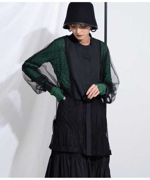 Settimissimo（セッティミッシモ）の「ノーカラー チュールレース シアーシャツ ロングシャツ 長袖シャツ（シャツ/ブラウス・レディース・ブラック/ネイビー/アイボリー・M）」の22枚目の写真