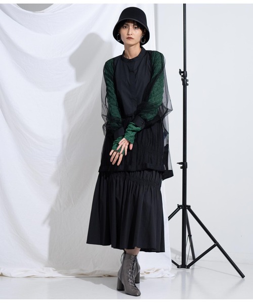 Settimissimo（セッティミッシモ）の「ノーカラー チュールレース シアーシャツ ロングシャツ 長袖シャツ（シャツ/ブラウス・レディース・ブラック/ネイビー/アイボリー・M）」の20枚目の写真